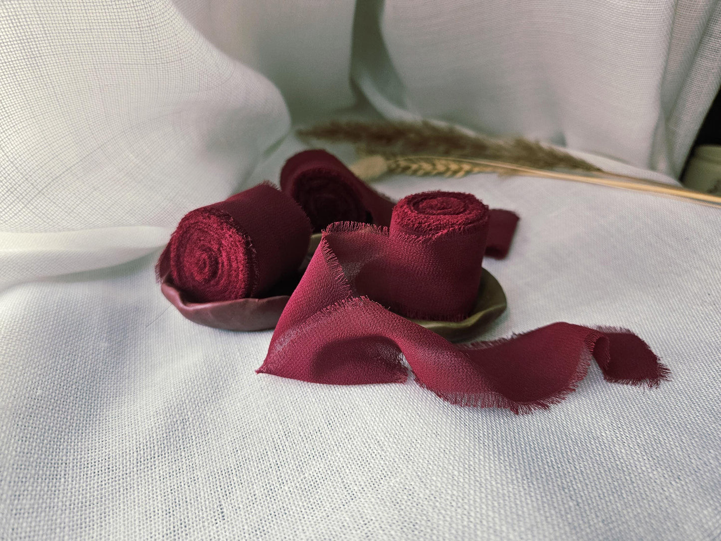 5m Luxury Chiffon Ribbon, Frayed Chiffon Ribbon, Burgundy Bordeaux Ribbon, Raw Edge Ribbon, Frayed Ribbon, Autumn Wedding, Winter Wedding