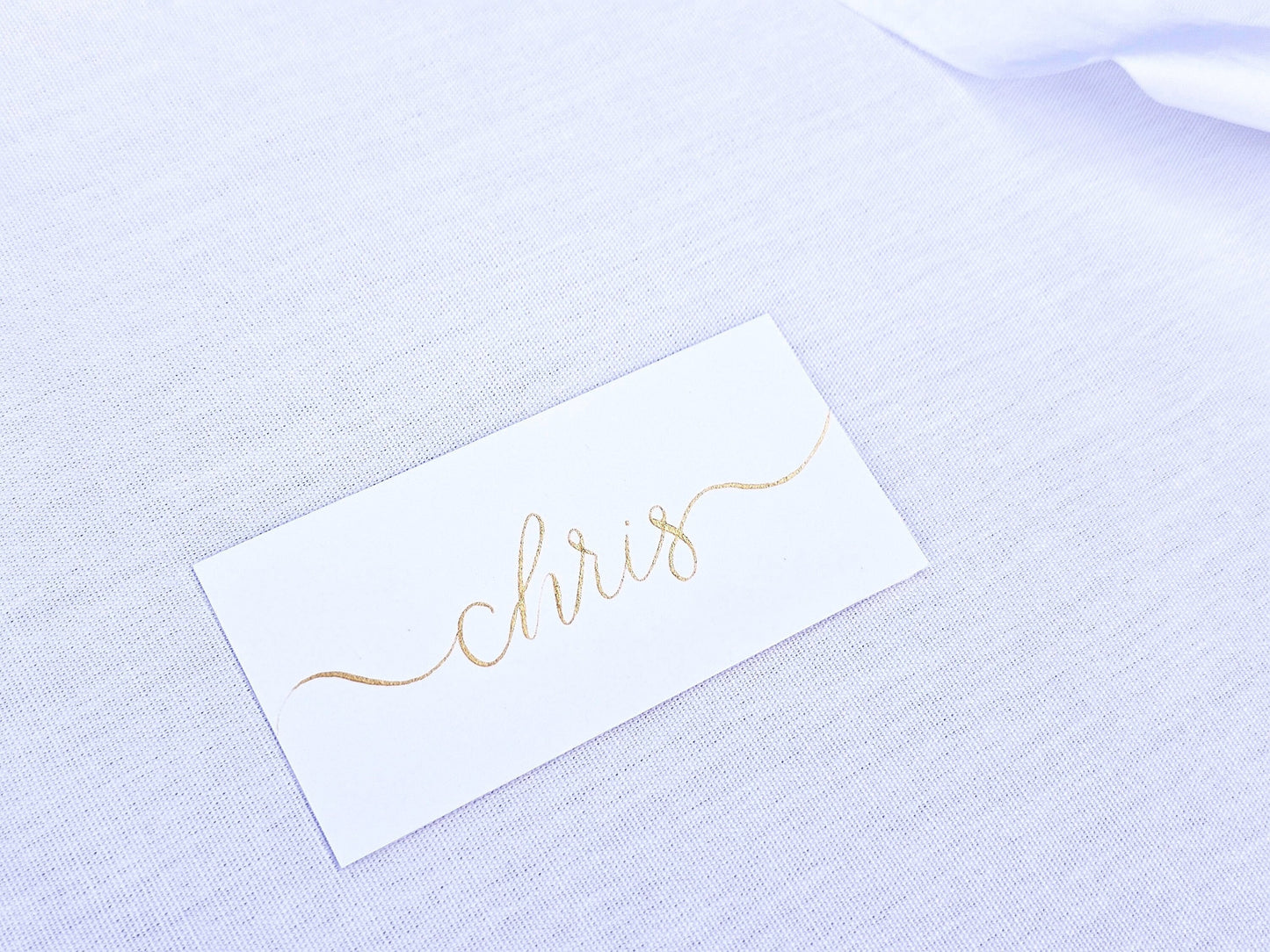 Handwritten White Place Names | Gold Ink Flat Wedding Place Names | Handwritten Calligraphy | Seating Plan