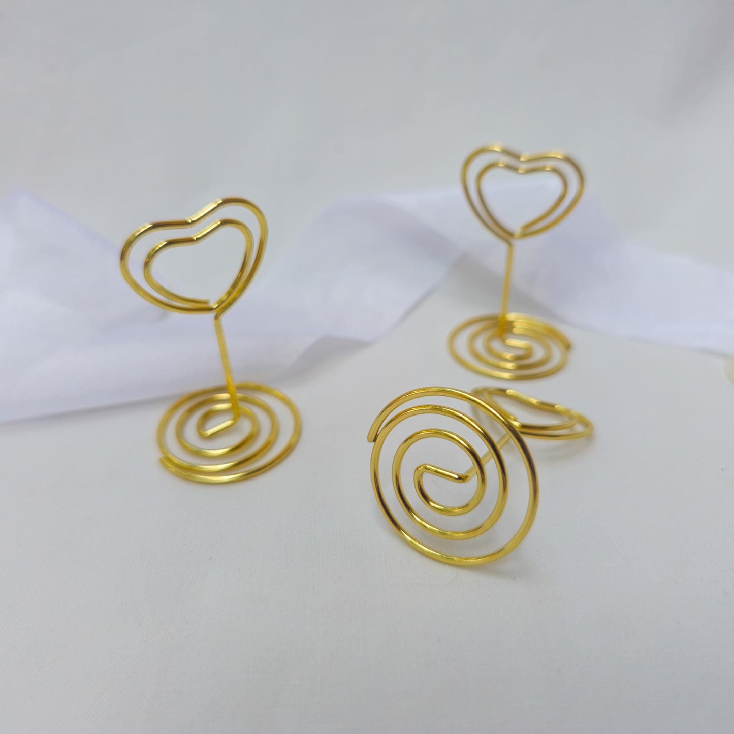 Place Name and Matching Holder, Heart Metal Wedding Name Card Stand, White and Gold Calligraphy, Table Number or Photo Holder