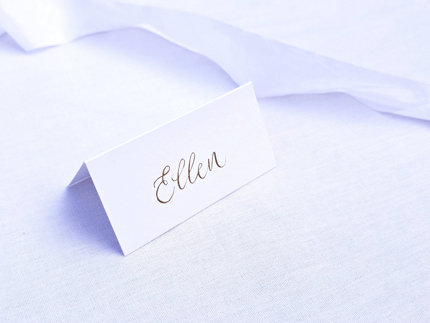 Handwritten White Place Cards | Gold Ink Tented Wedding Place Names | Handwritten Calligraphy Name Cards | Seating Plan