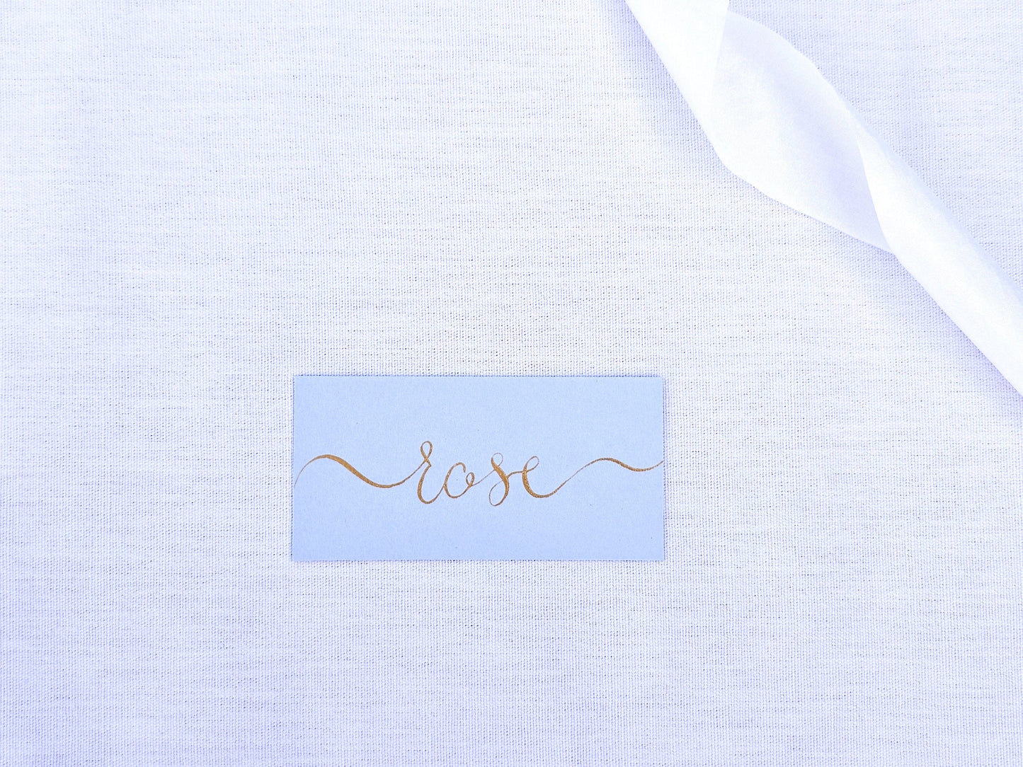 Light Blue Wedding Place Names | Modern Calligraphy Flat Place Cards | Handwritten Calligraphy | Blue and Gold Place Cards