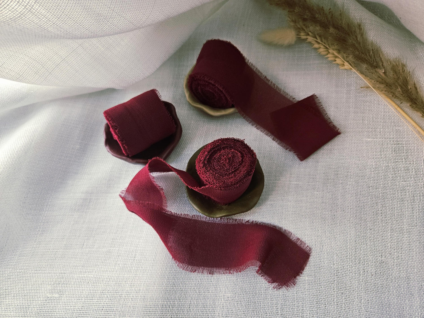 5m Luxury Chiffon Ribbon, Frayed Chiffon Ribbon, Burgundy Bordeaux Ribbon, Raw Edge Ribbon, Frayed Ribbon, Autumn Wedding, Winter Wedding
