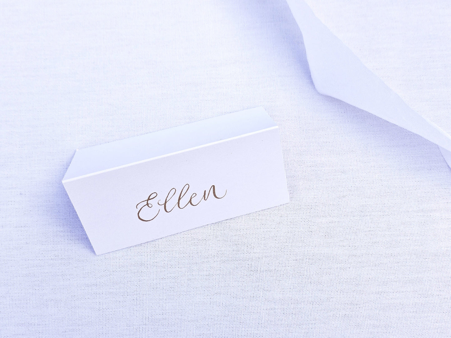 Handwritten White Place Cards | Gold Ink Tented Wedding Place Names | Handwritten Calligraphy Name Cards | Seating Plan