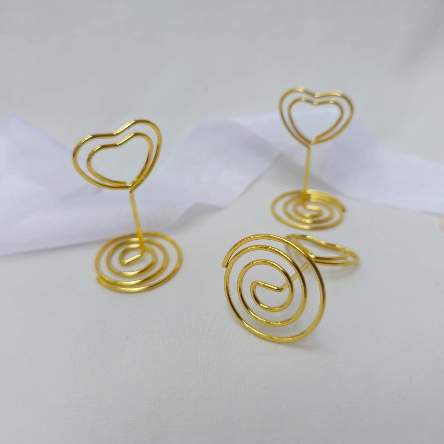 Place Name and Matching Holder, Heart Metal Wedding Name Card Stand, Ivory and Gold Calligraphy, Table Number or Photo Holder