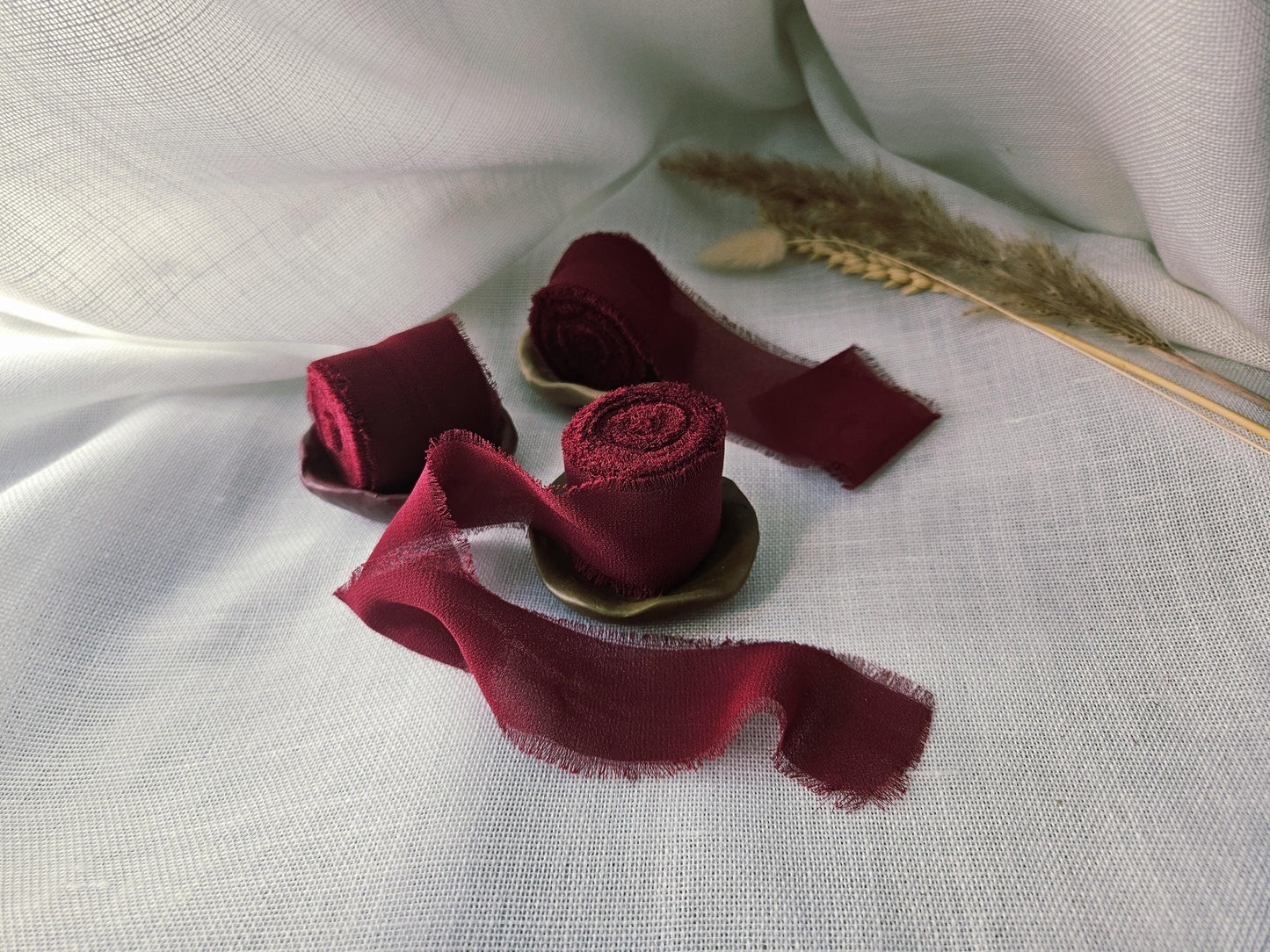 5m Luxury Chiffon Ribbon, Frayed Chiffon Ribbon, Burgundy Bordeaux Ribbon, Raw Edge Ribbon, Frayed Ribbon, Autumn Wedding, Winter Wedding