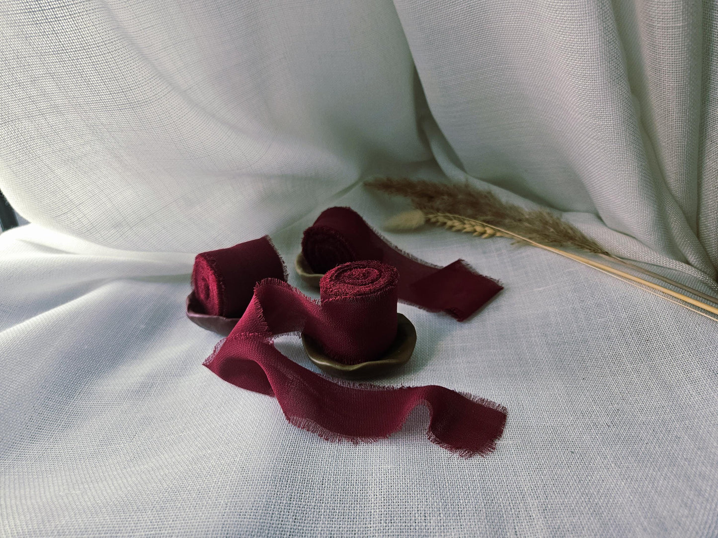 5m Luxury Chiffon Ribbon, Frayed Chiffon Ribbon, Burgundy Bordeaux Ribbon, Raw Edge Ribbon, Frayed Ribbon, Autumn Wedding, Winter Wedding