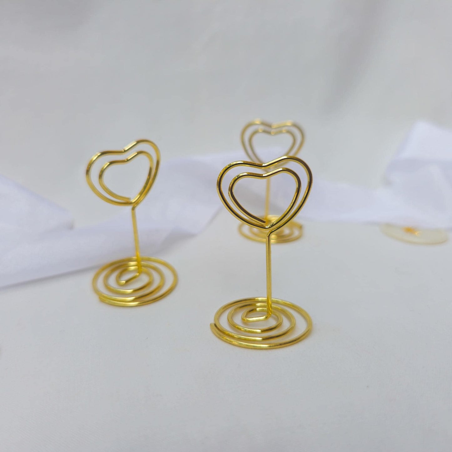 Place Name and Matching Holder, Heart Metal Wedding Name Card Stand, White and Gold Calligraphy, Table Number, Wedding Table