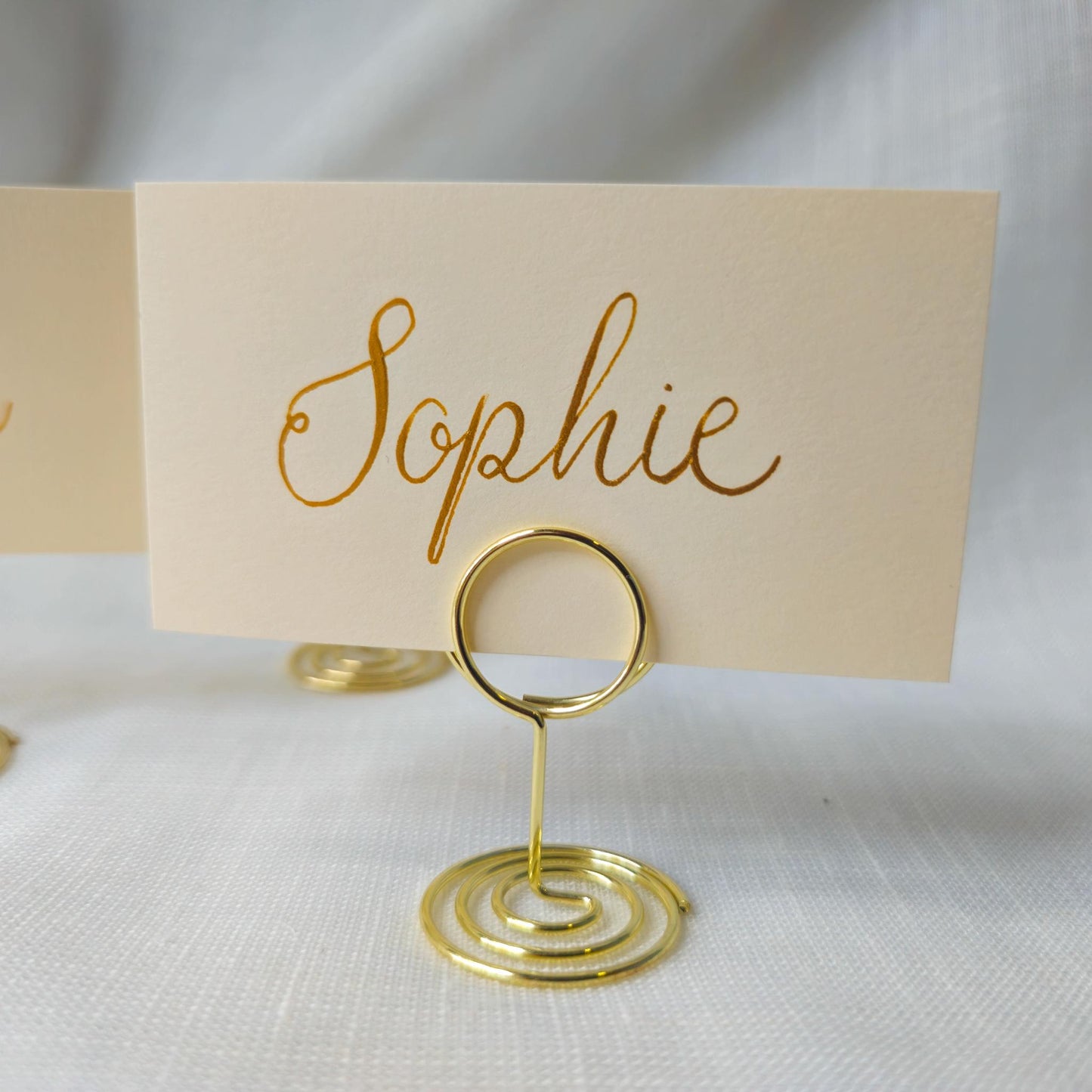Gold Place Card with Holder: Ivory Calligraphy Wedding Table Decor